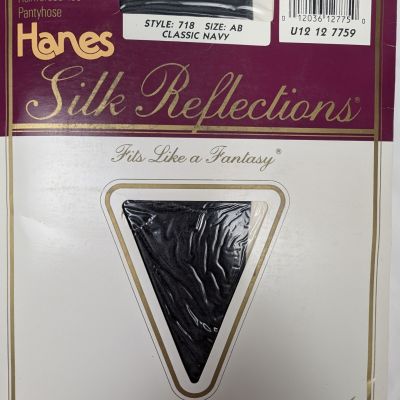 Vtg Hanes Silk Reflections Silky Sheer Control Top Pantyhose 718 Navy Size AB